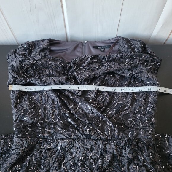Blu Sage Slate Black Formal Sequins Dress, Sz 4, V-Neck, Lace ¾ Sleeve, EUC - Picture 7 of 9